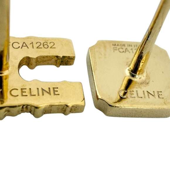 Celine Women's Asymmetrical Stud Earrings, Triomphe, Aftermarket Backs - Picture 7 of 10